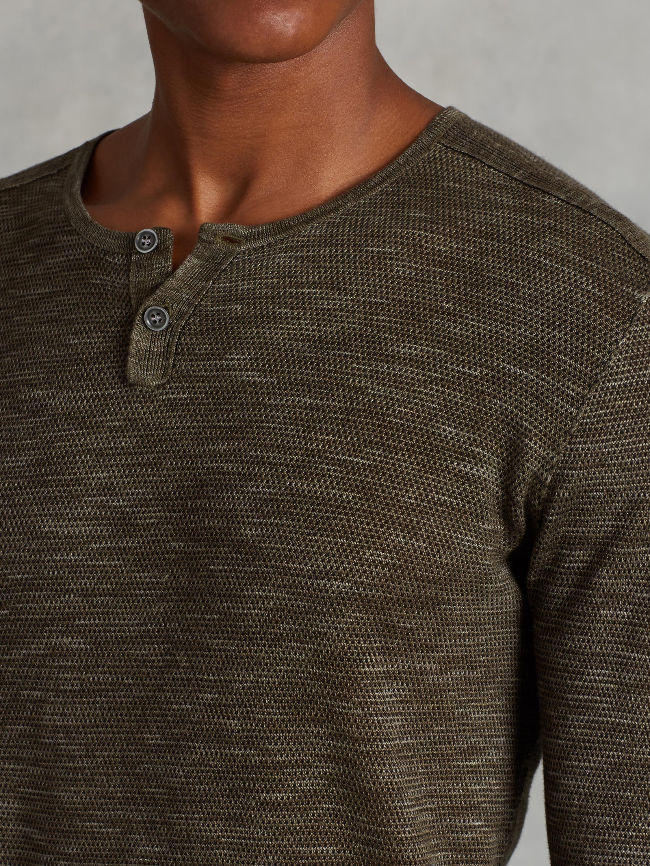 Linen Cotton Henley Sweater image number 3