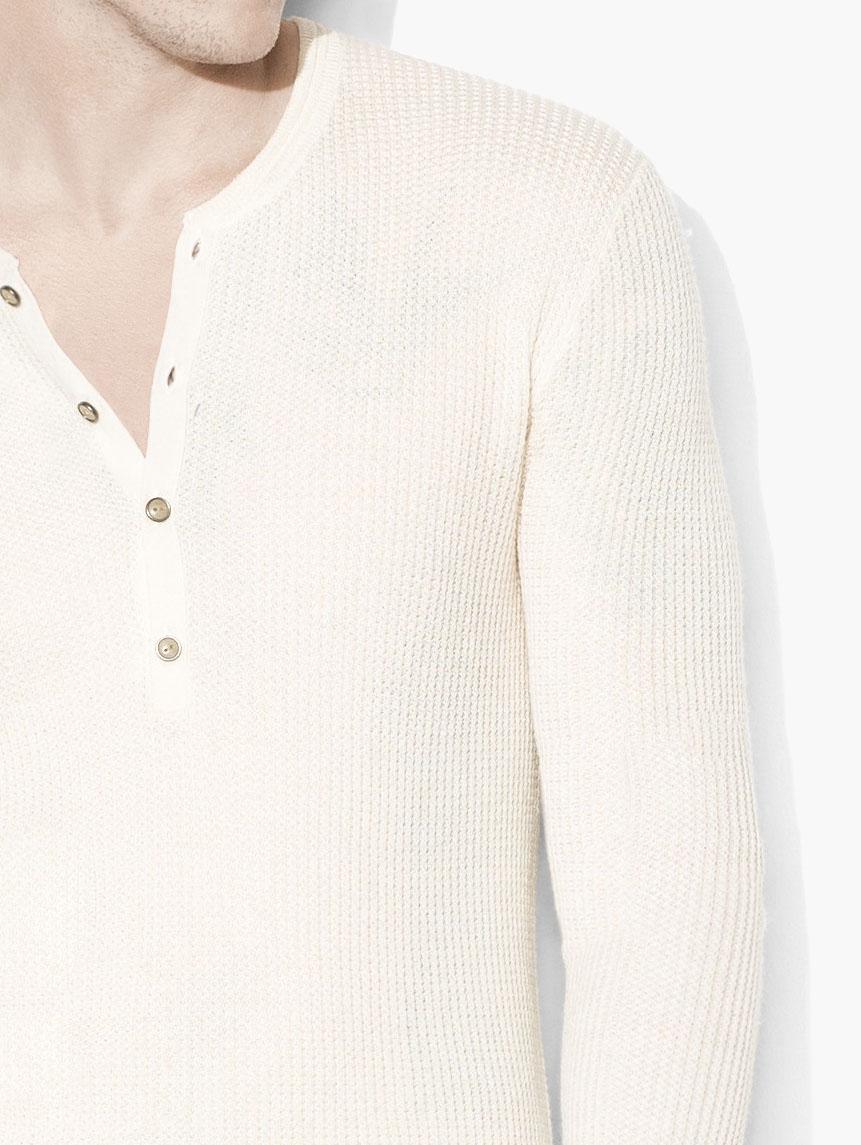 Silk Cashmere Waffle Knit Henley image number 3