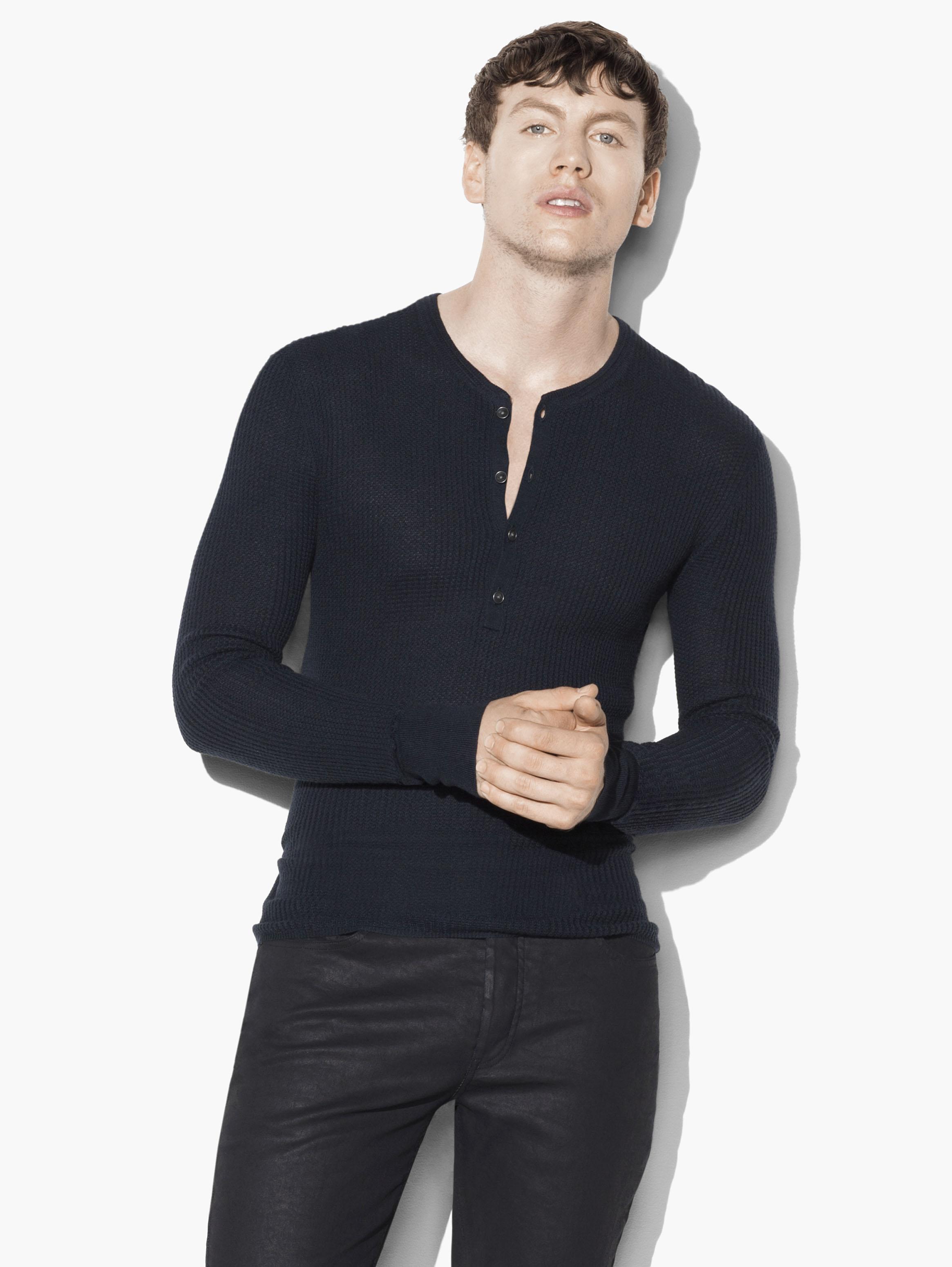 Silk Cashmere Waffle Knit Henley image number 1