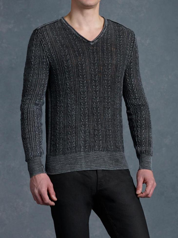 V-Neck Cable Knit Sweater image number 1