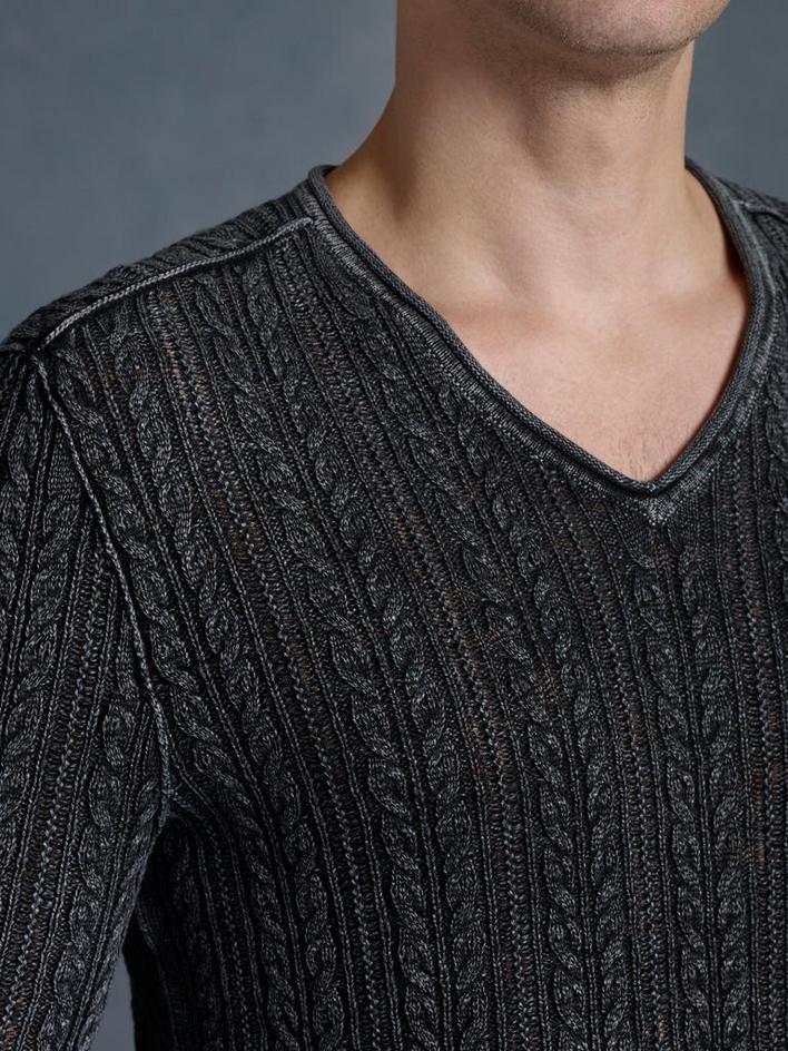 V-Neck Cable Knit Sweater image number 3