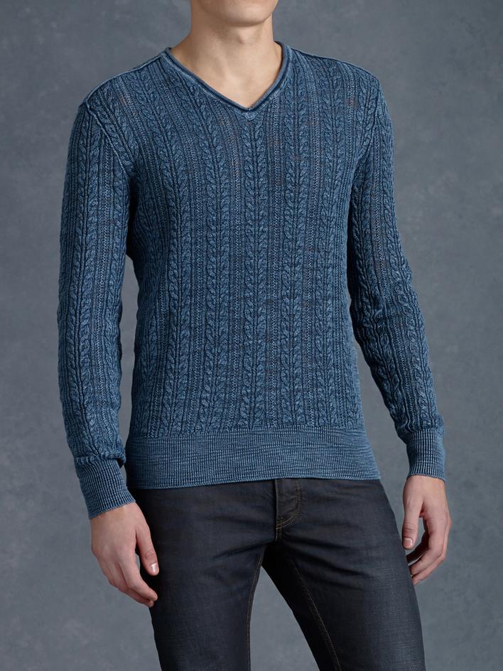 V-Neck Cable Knit Sweater image number 1