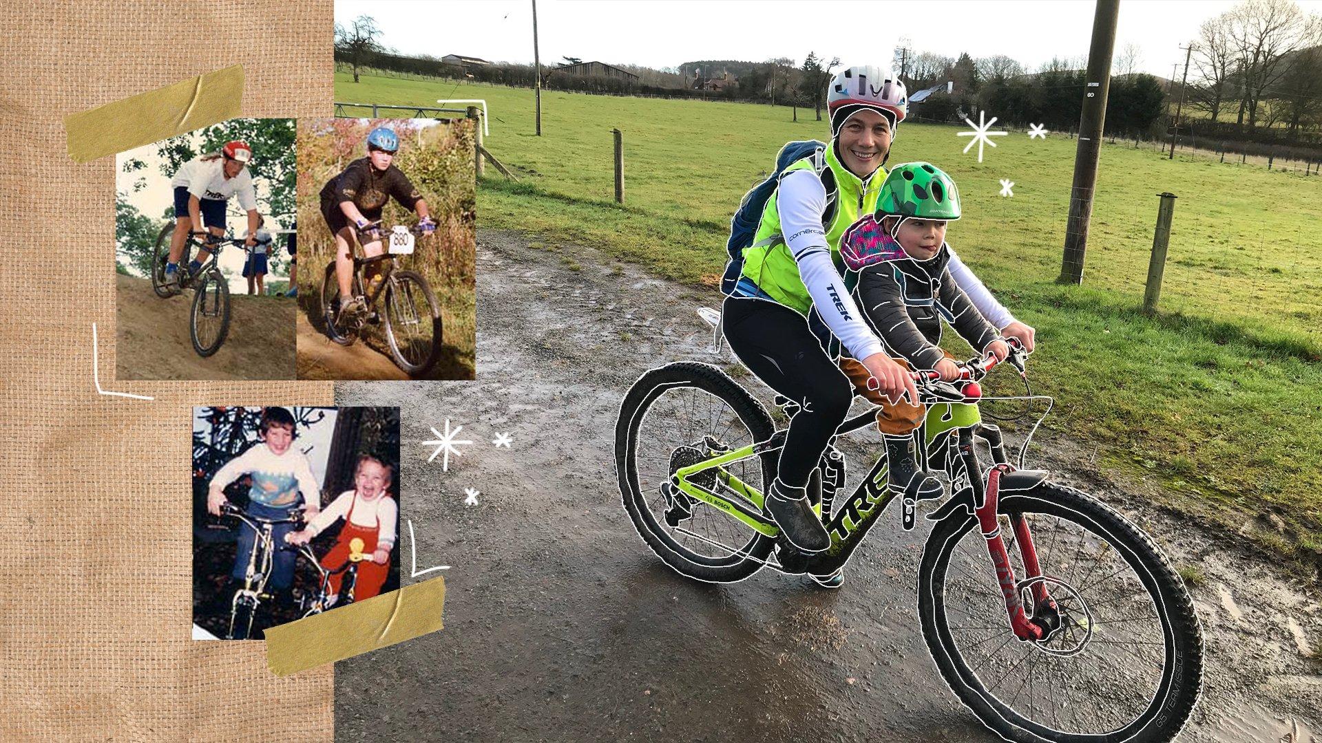 Toby on Tracy's bike as she cycles