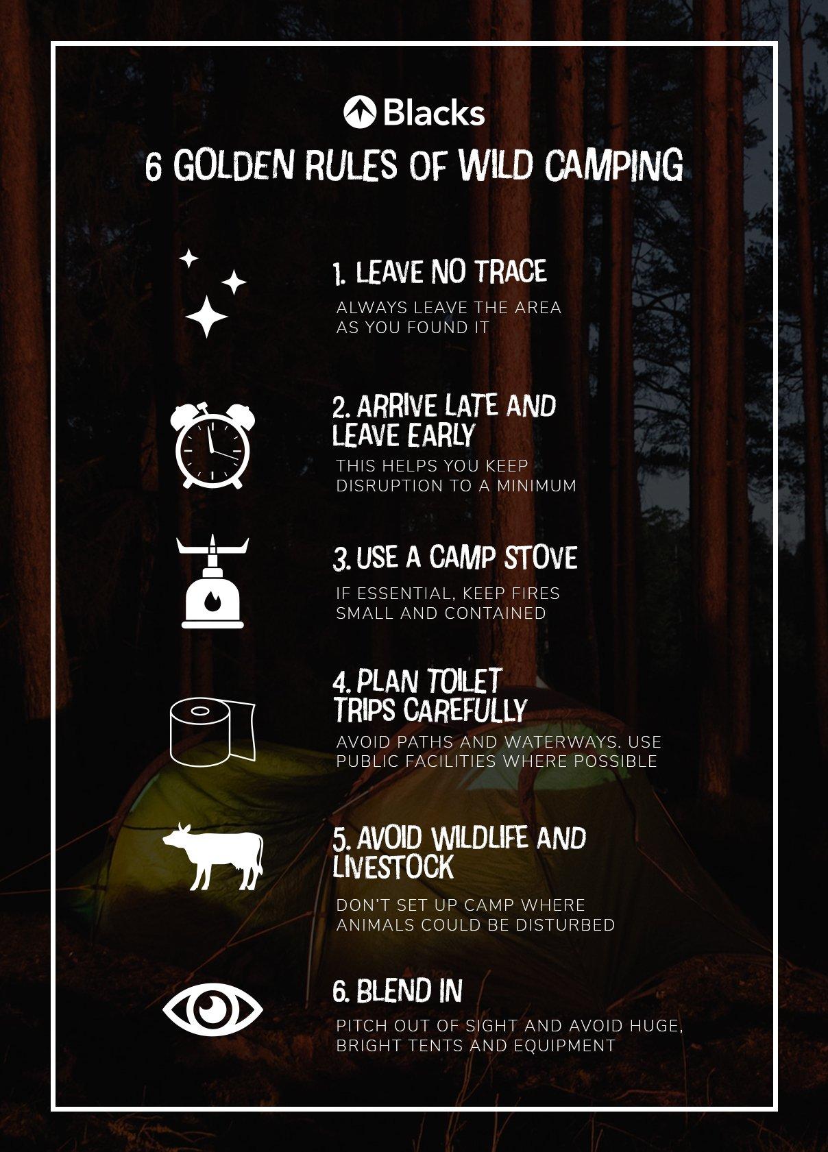 an infographic of the six golden rules of wild camping in the UK