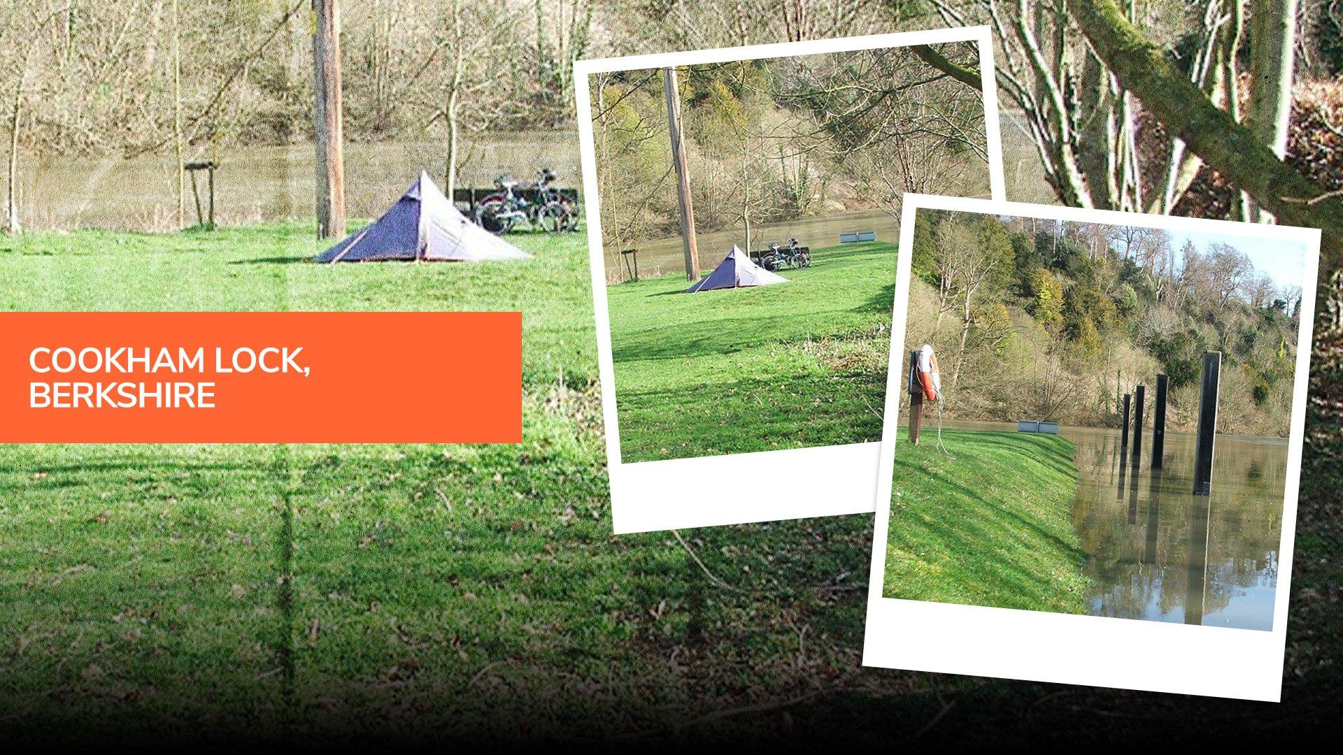 A tent pitched by the water at Cookham Lock, Berkshire