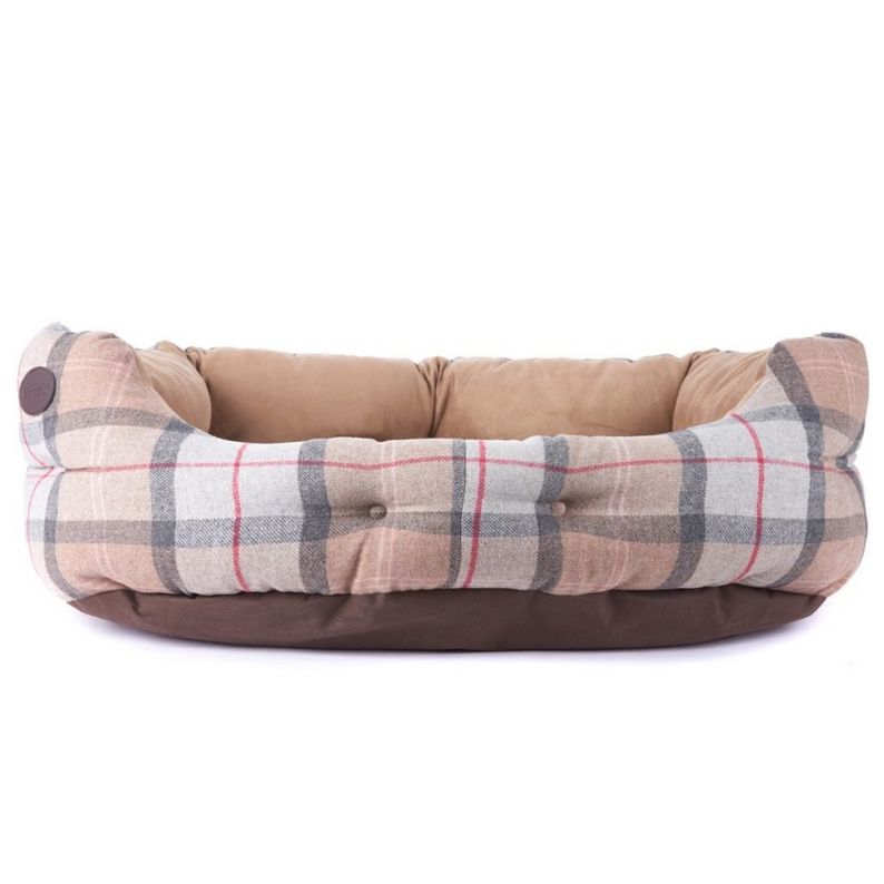 Barbour Luxury Dog Bed Taupe/Pink Tartan