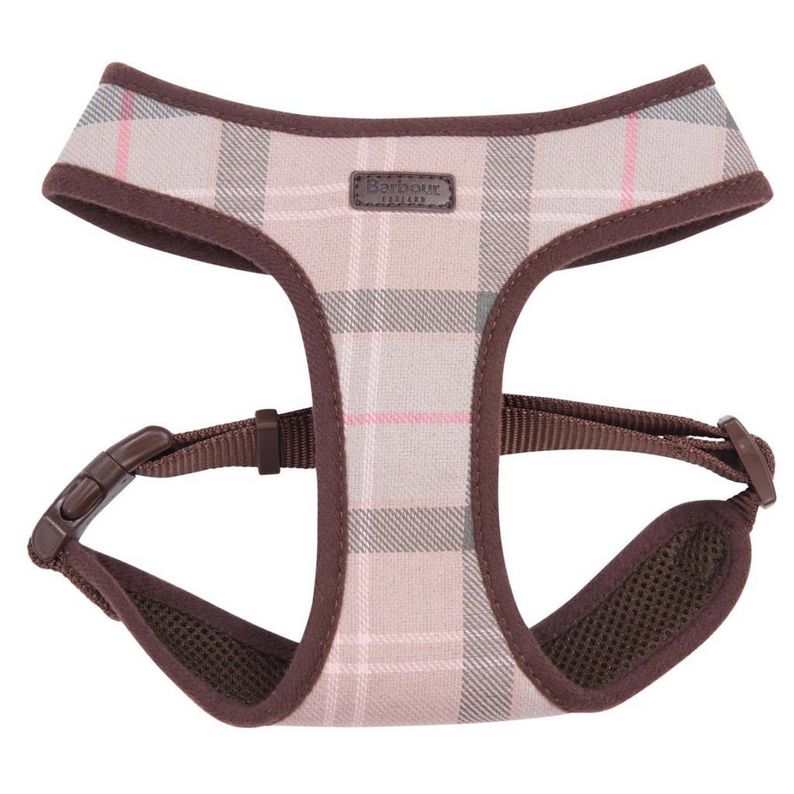 Barbour Tartan Dog Harness Taupe/Pink Tartan