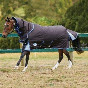 WeatherBeeta ComFiTec Ultra Cozi 220g Medium Weight Detach-A-Neck Turnout Rug Charcoal/Blue/White