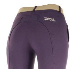 Horze Ladies Kiana Knee Patch Breeches in Light Brown/Grape Juice Purple