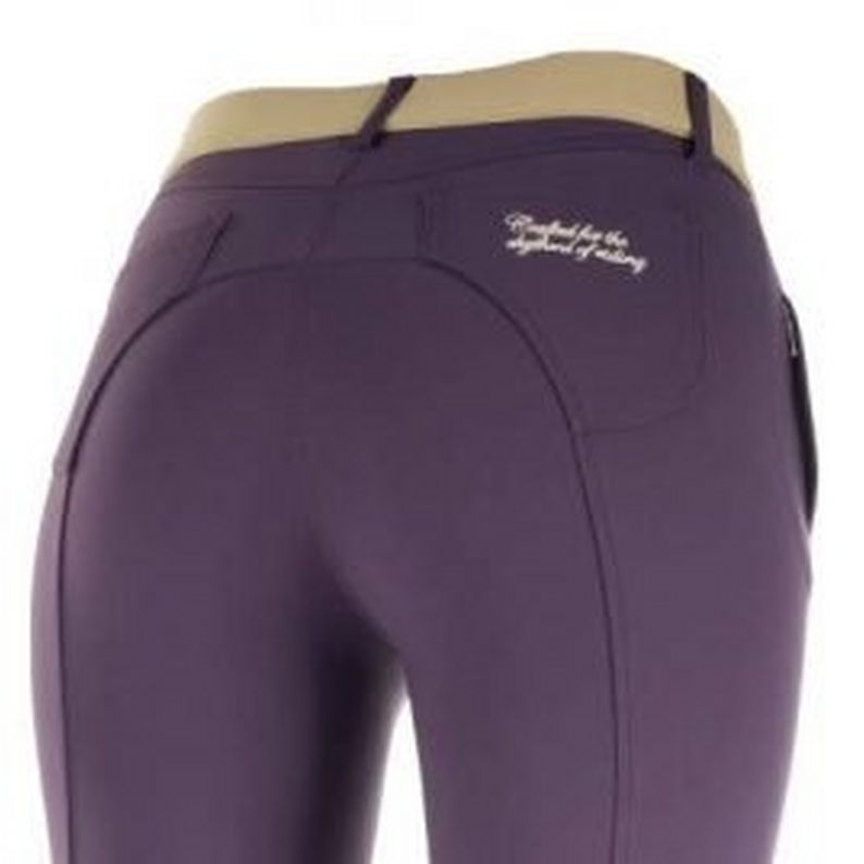 Horze Ladies Kiana Knee Patch Breeches in Light Brown/Grape Juice Purple