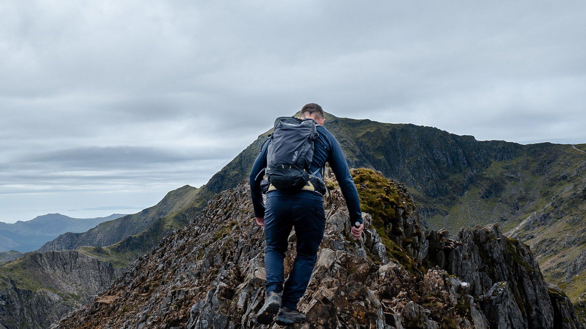 Alex from Scramble this UK taking on Crib Goch in Snowdonia, Wales