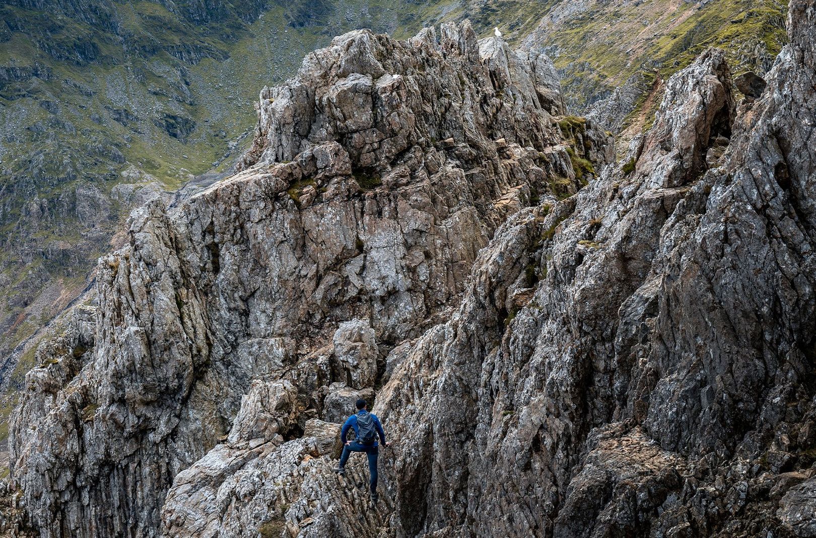 Alex from Scramble this UK taking on Crib Goch in Snowdonia, Wales