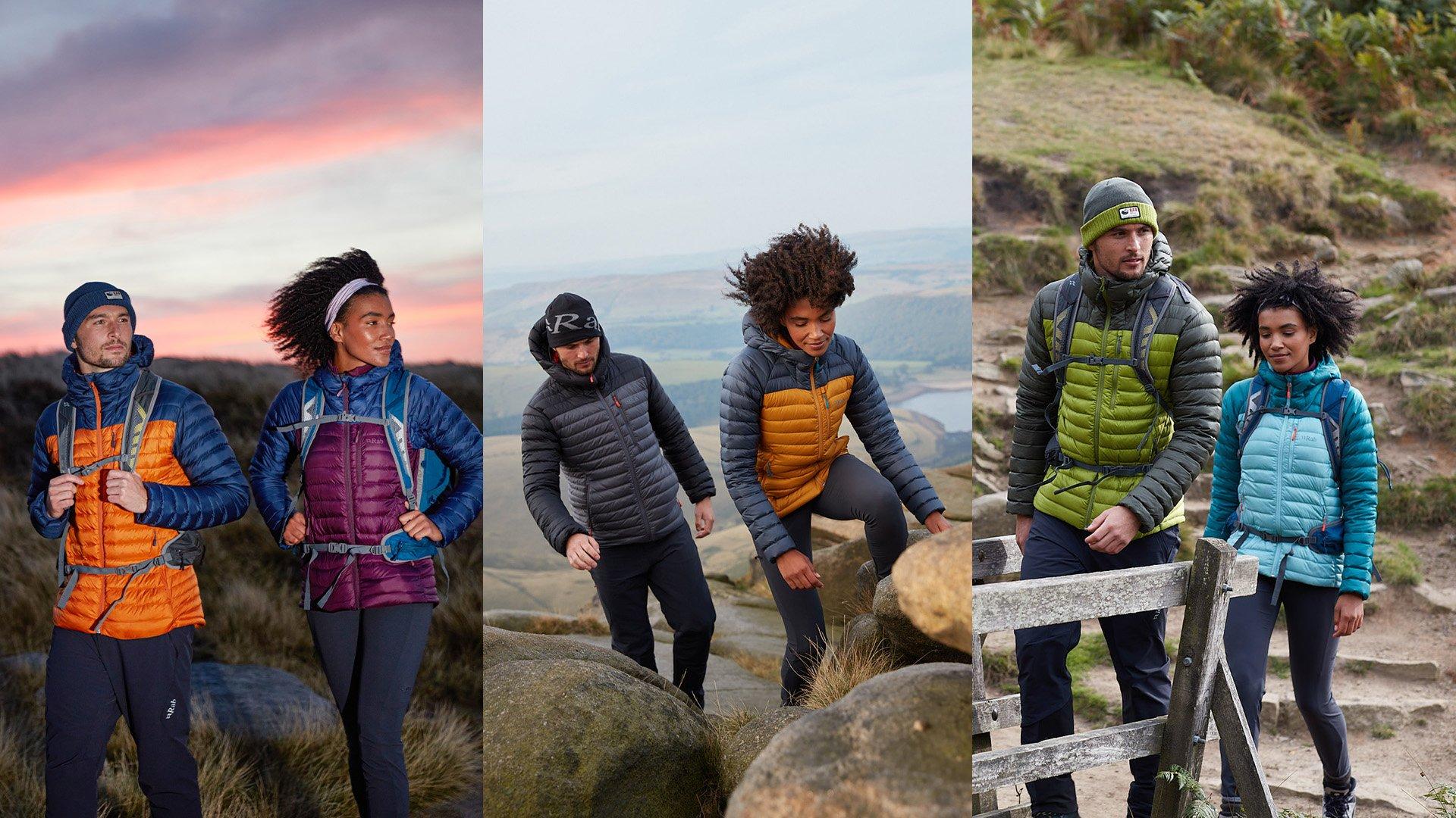a male and a female hikers wearing the new Rab microlight limited edition jacket