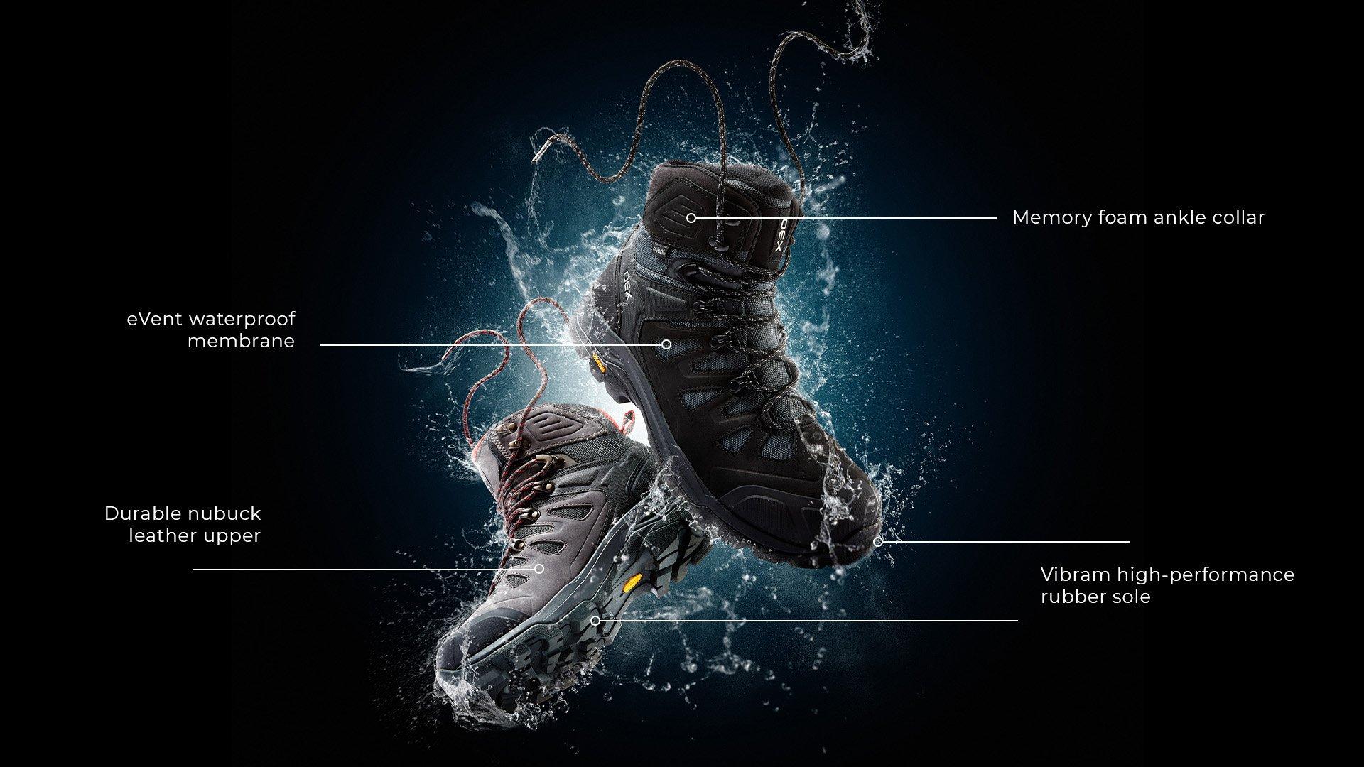 an infographic highlighting the main features of OEX Crusade walking boots
