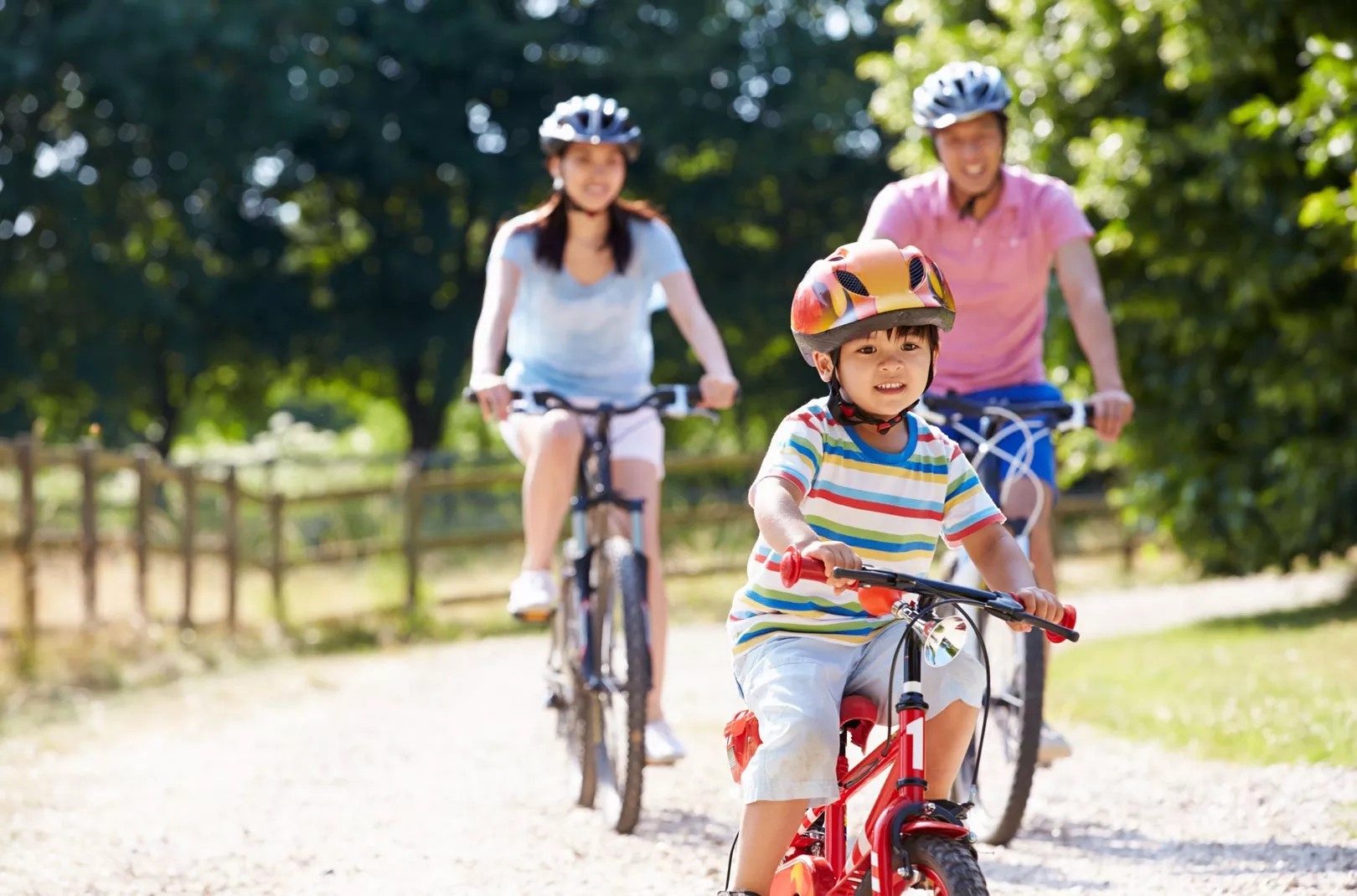 family riding bikes together