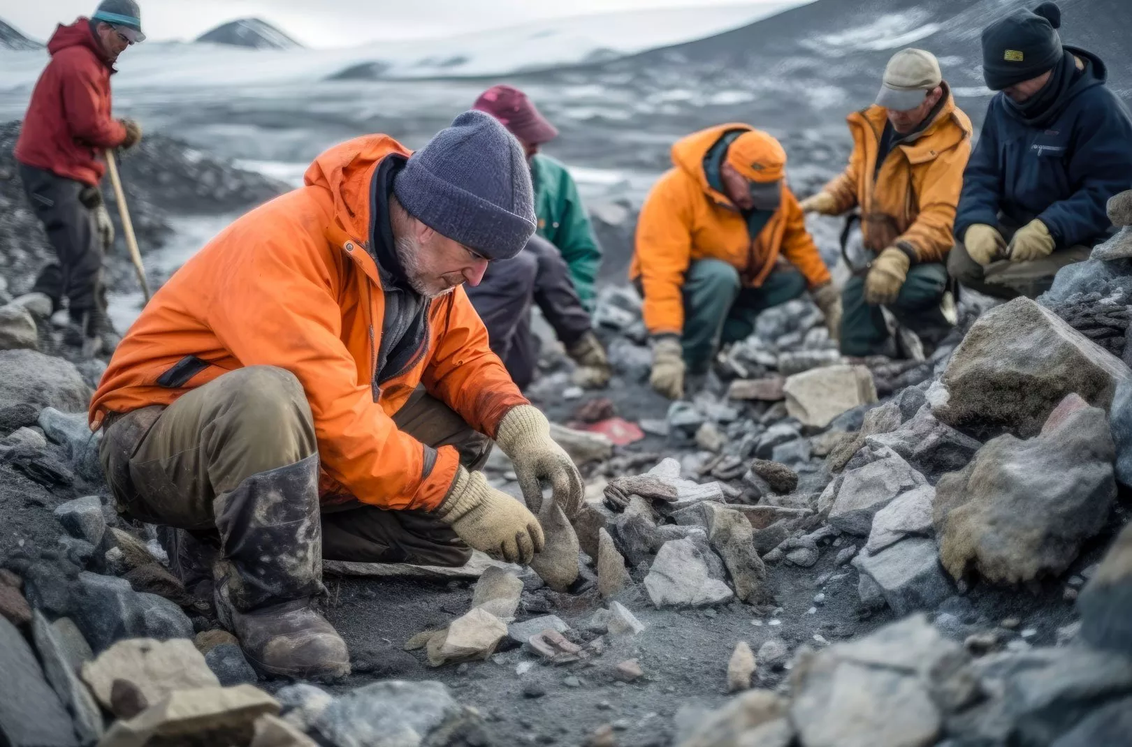 Group of people fossil hunting together