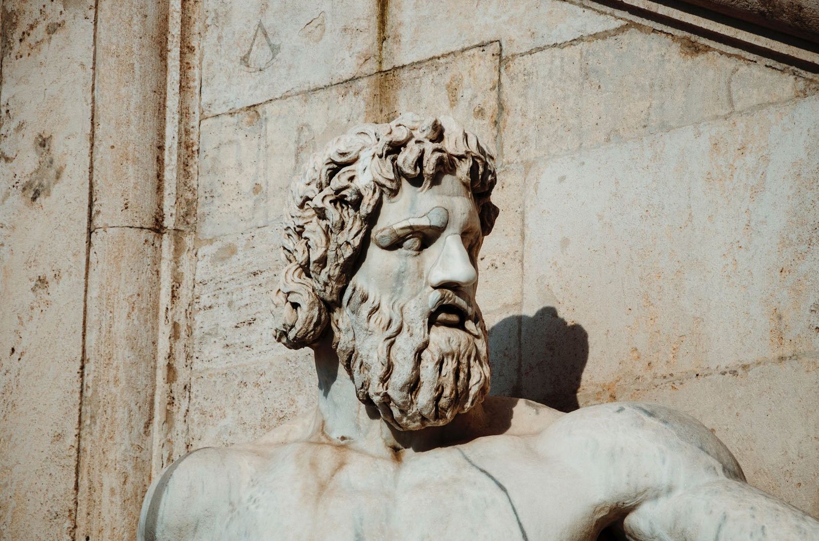 Close-up of a Roman stone statue