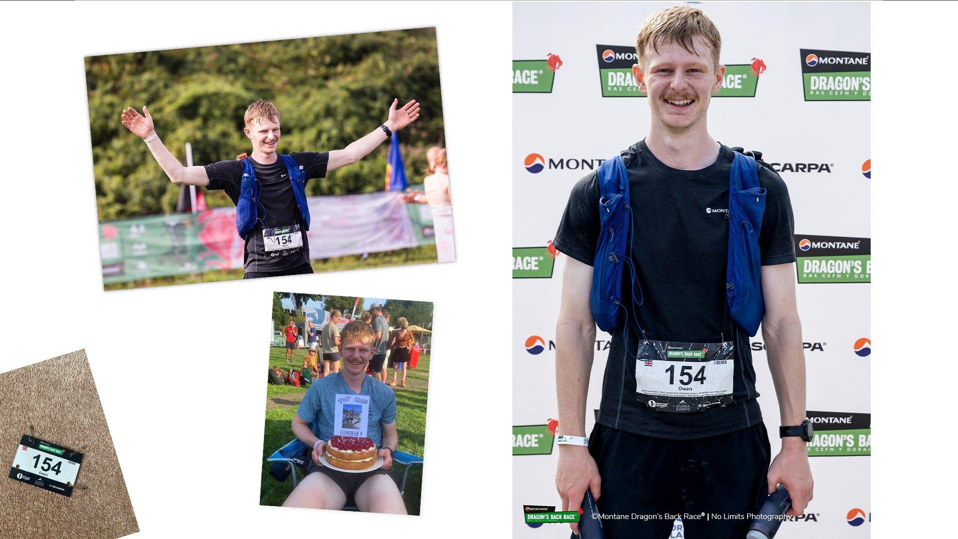 Owen Jackson posing for photos after completing the Monaten Dragon's Back Race 2023