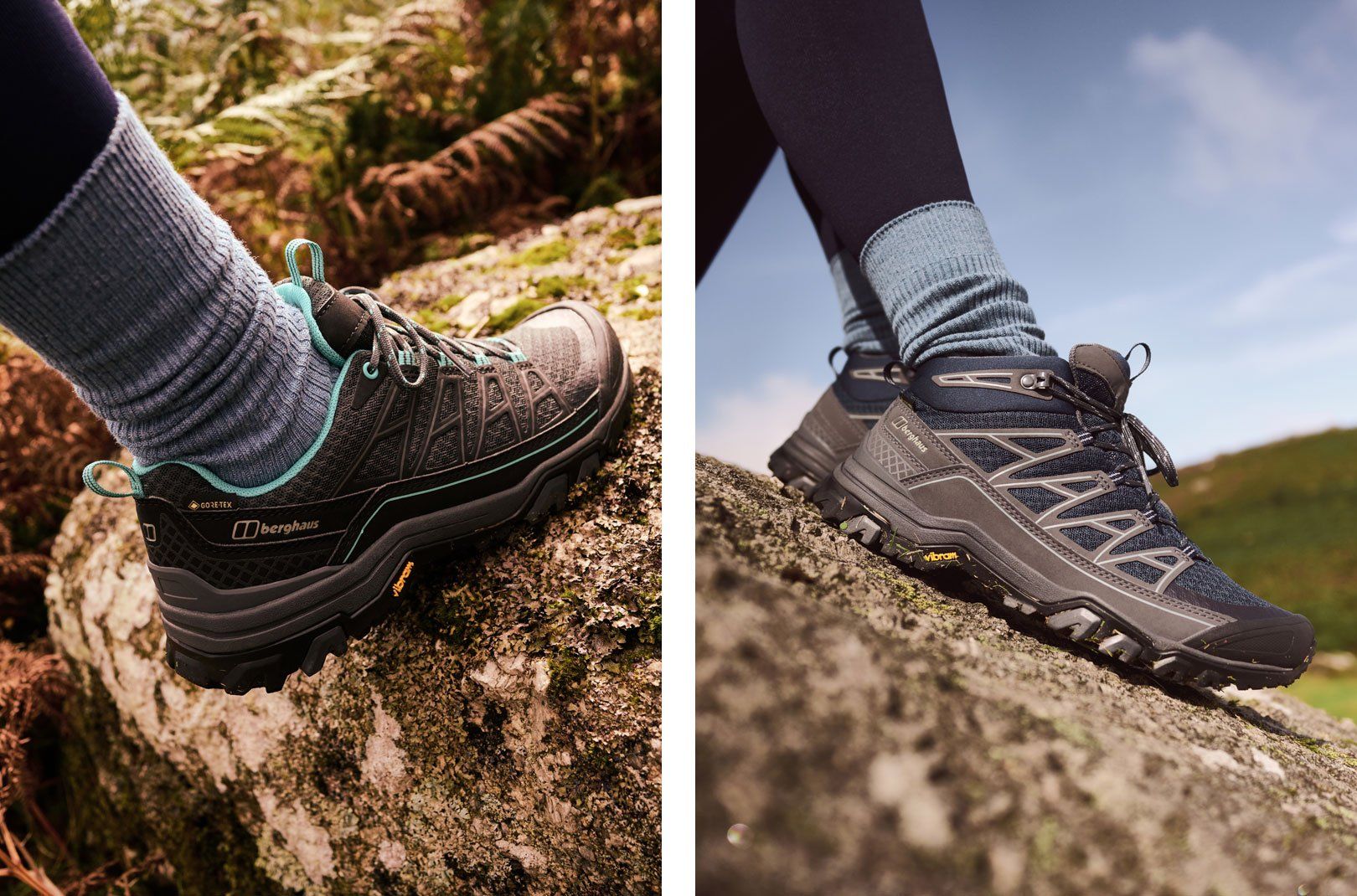 Two separate images of the Women's versions of the Berghaus Expanse GORE-TEX® Footwear range.