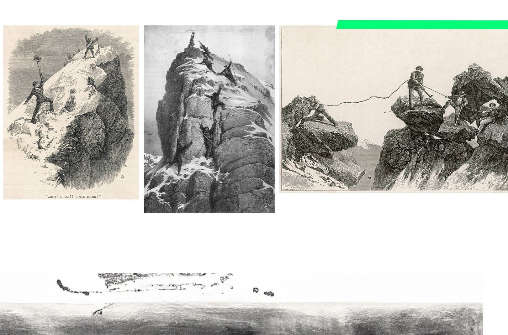 old scrapbook images of the first ascent of the matterhorn mountain in the Alps