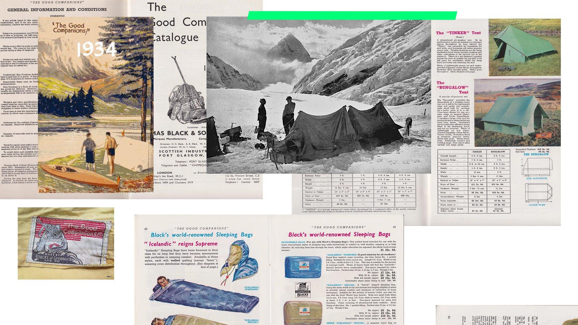 old scrapbook images of The Good Companions, a catalogue/magazine created by Blacks Outdoors in the early 1900s for customers