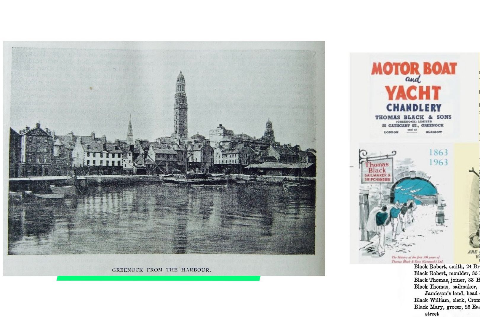 old scrapbook images of Greenock Harbour in Scotland