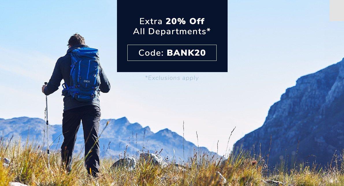 Extra 20% Off All Departments with code BANK20