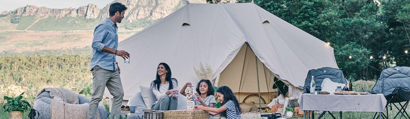 Family camping playing games