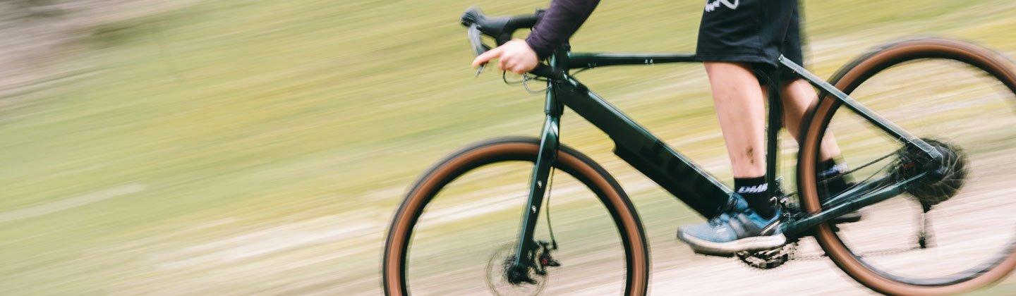 eBike in motion riding downhill
