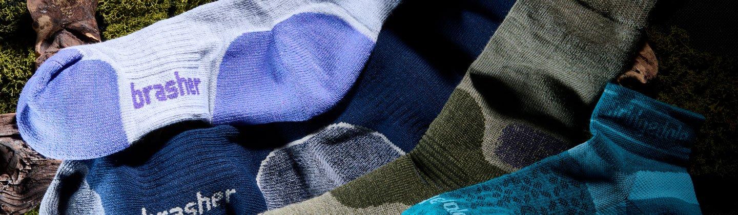 Flatlay image of a selection of walking socks