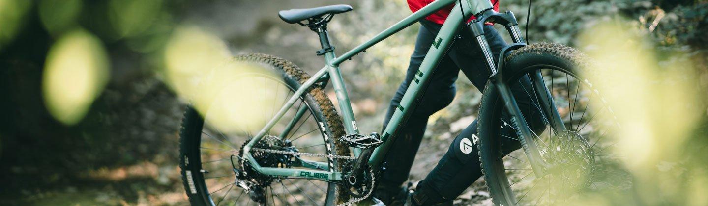 Closeup of a person pushing a bike