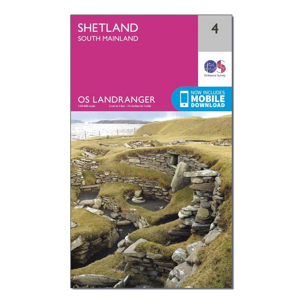 Image of Ordnance Survey Landranger 4 Shetland South Mainland Map With Digital Version - Pink, Pink