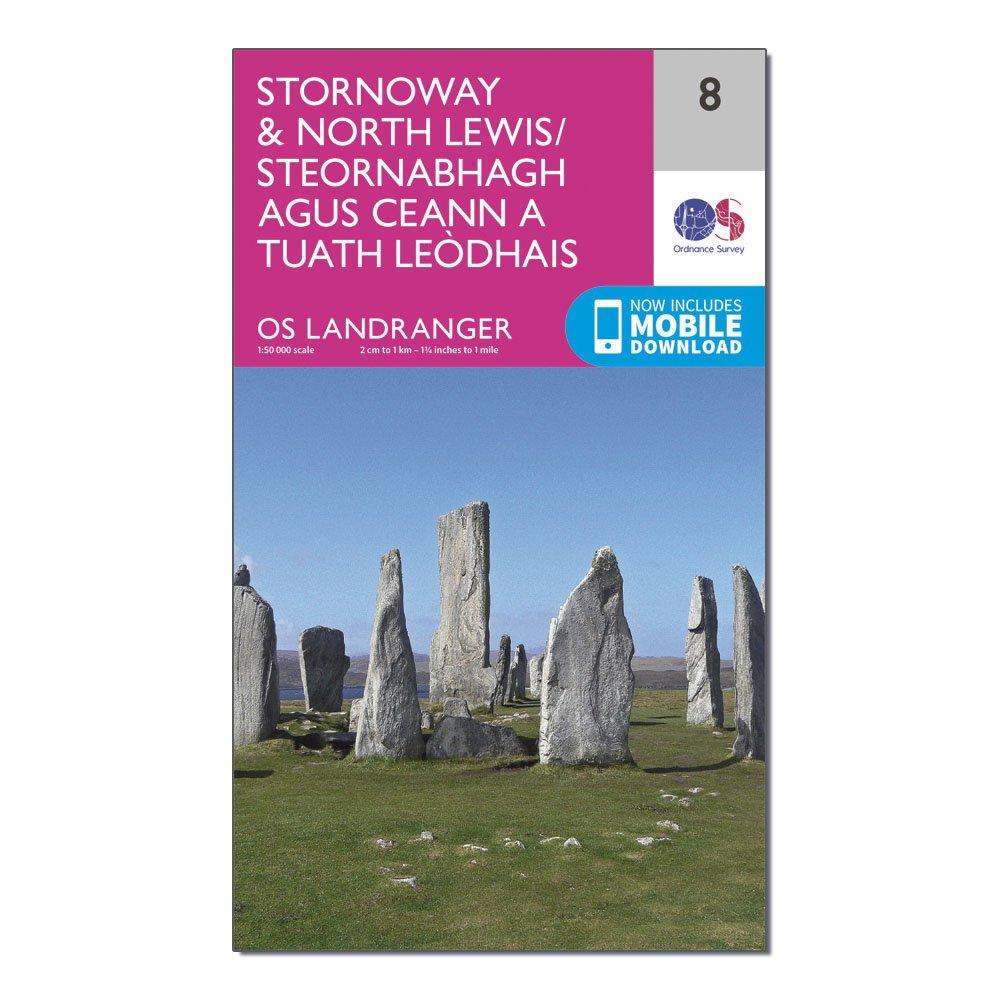 Image of Ordnance Survey Landranger 8 Stornaway & North Lewis Map With Digital Version - Pink, Pink