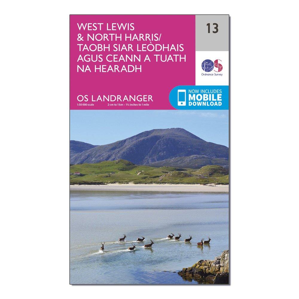 Image of Ordnance Survey Landranger 13 West Lewis & North Harris Map With Digital Version - Pink, Pink