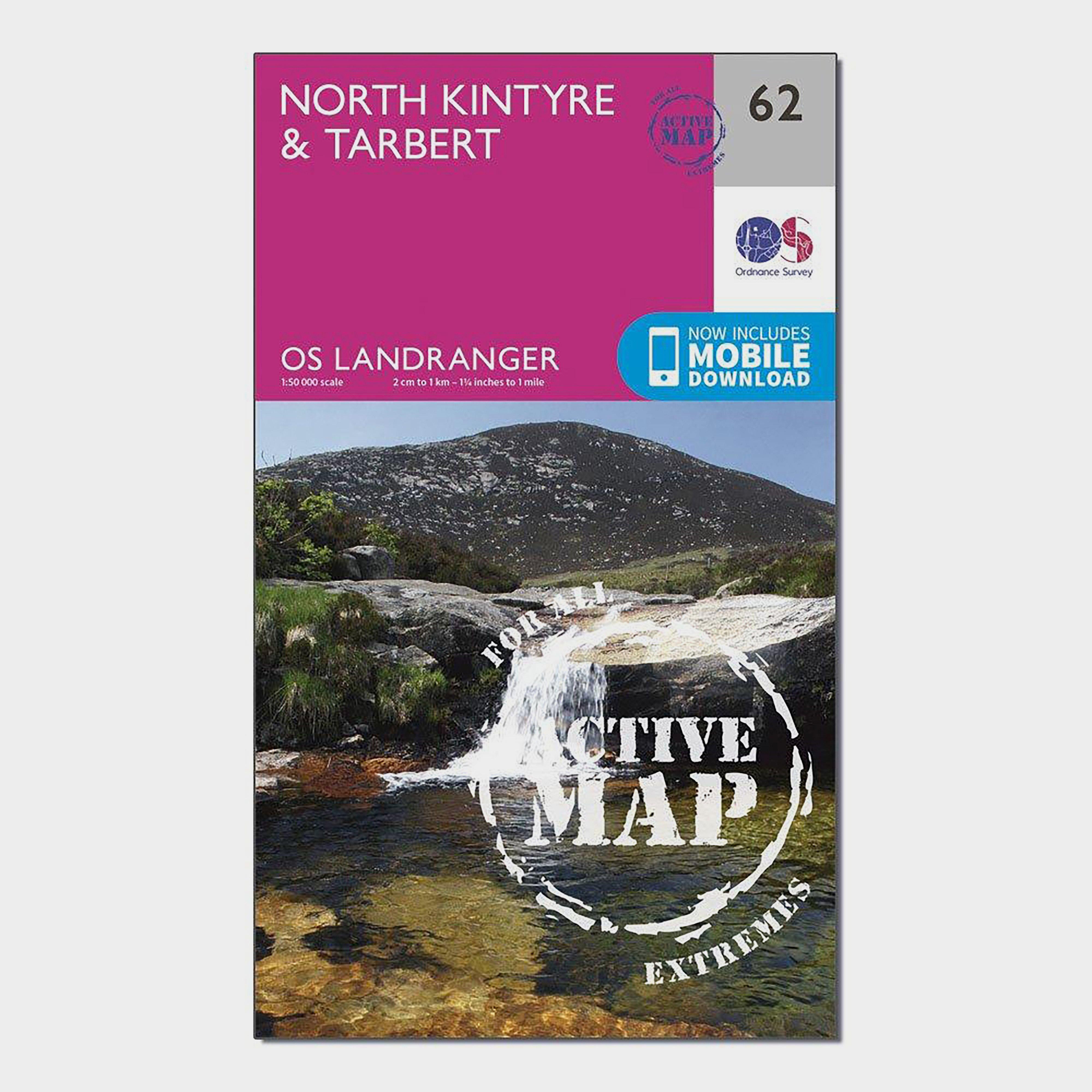 Photos - GPS Accessory Ordnance Survey Landranger Active 62 North Kintyre & Tarbert Map With Digital Version, Pink 