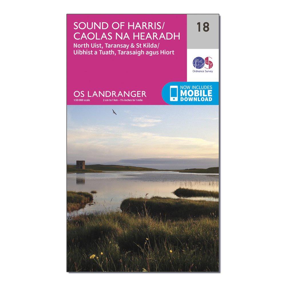 Image of Ordnance Survey Landranger 18 Sound Of Harris, North Uist, Taransay & St Kilda Map With Digital Version - Pink, Pink
