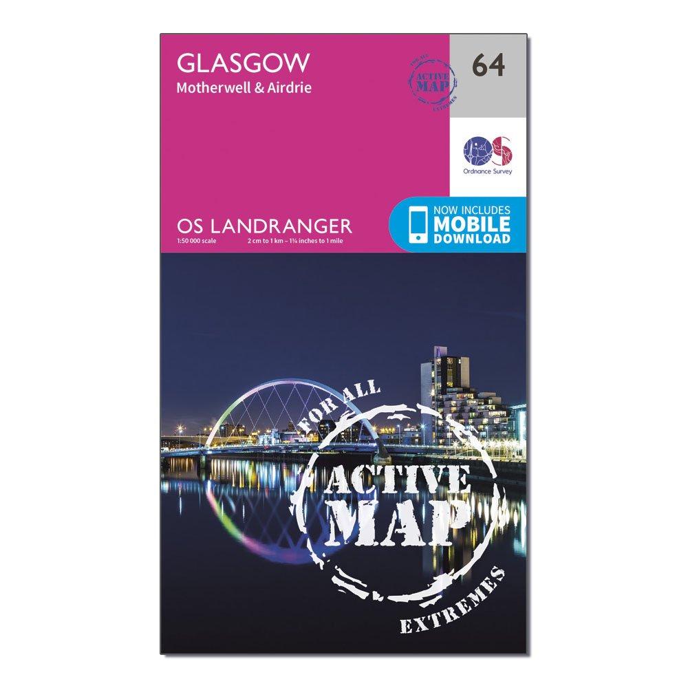 Landranger Active 64 Glasgow, Motherwell & Airdrie Map With Digital Version, Pink