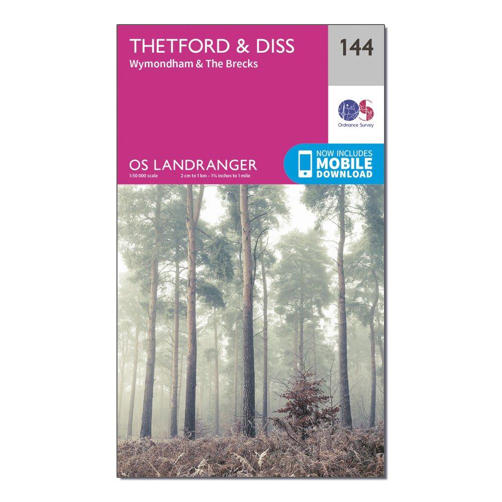 Image of Ordnance Survey Landranger 144 Thetford & Diss, Breckland & Wymondham Map With Digital Version - Pink, Pink