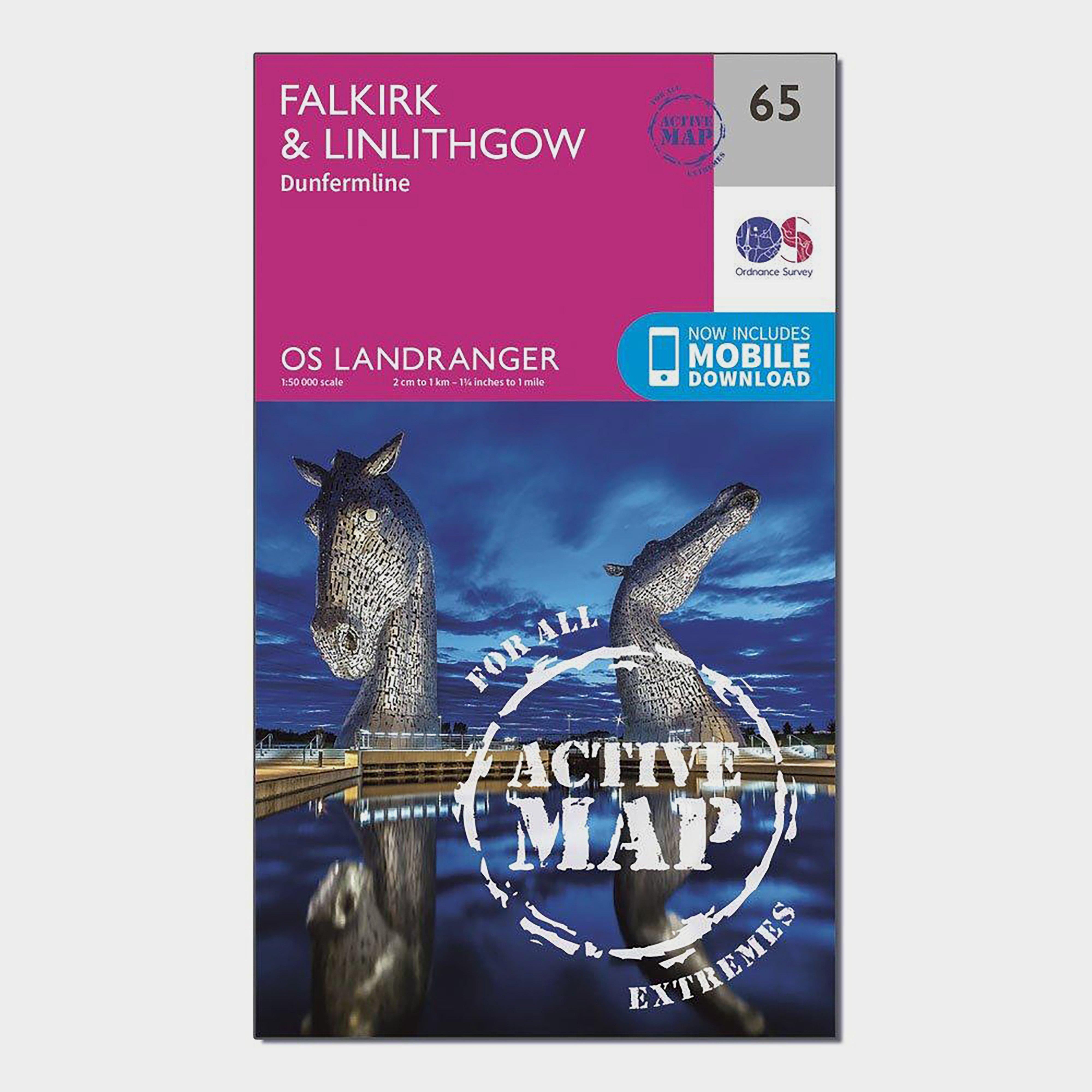 Landranger Active 65 Falkirk & Linlithgow, Dunfermline Map With Digital Version, Pink