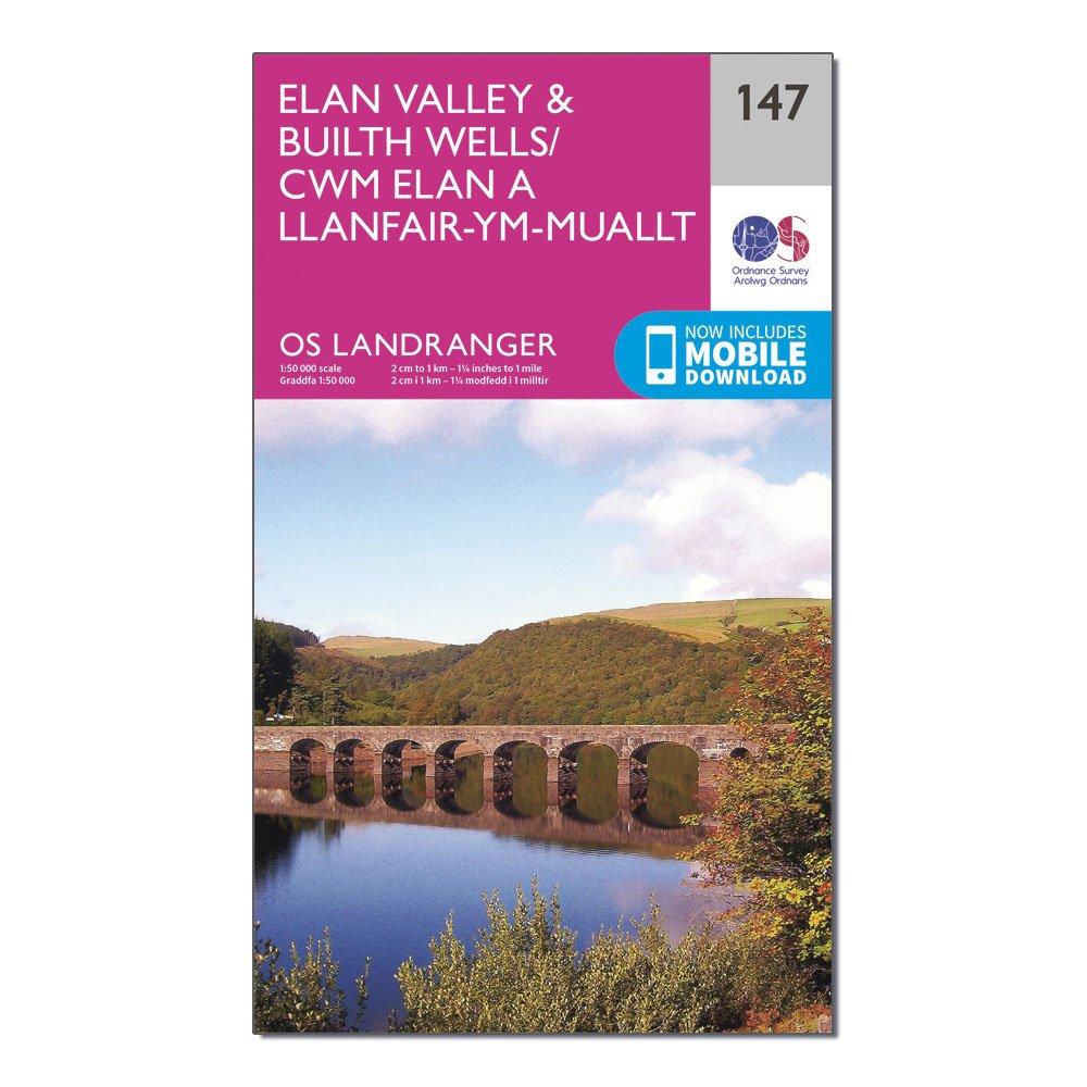 Image of Ordnance Survey Landranger 147 Elan Valley & Builth Wells Map With Digital Version - Pink, Pink