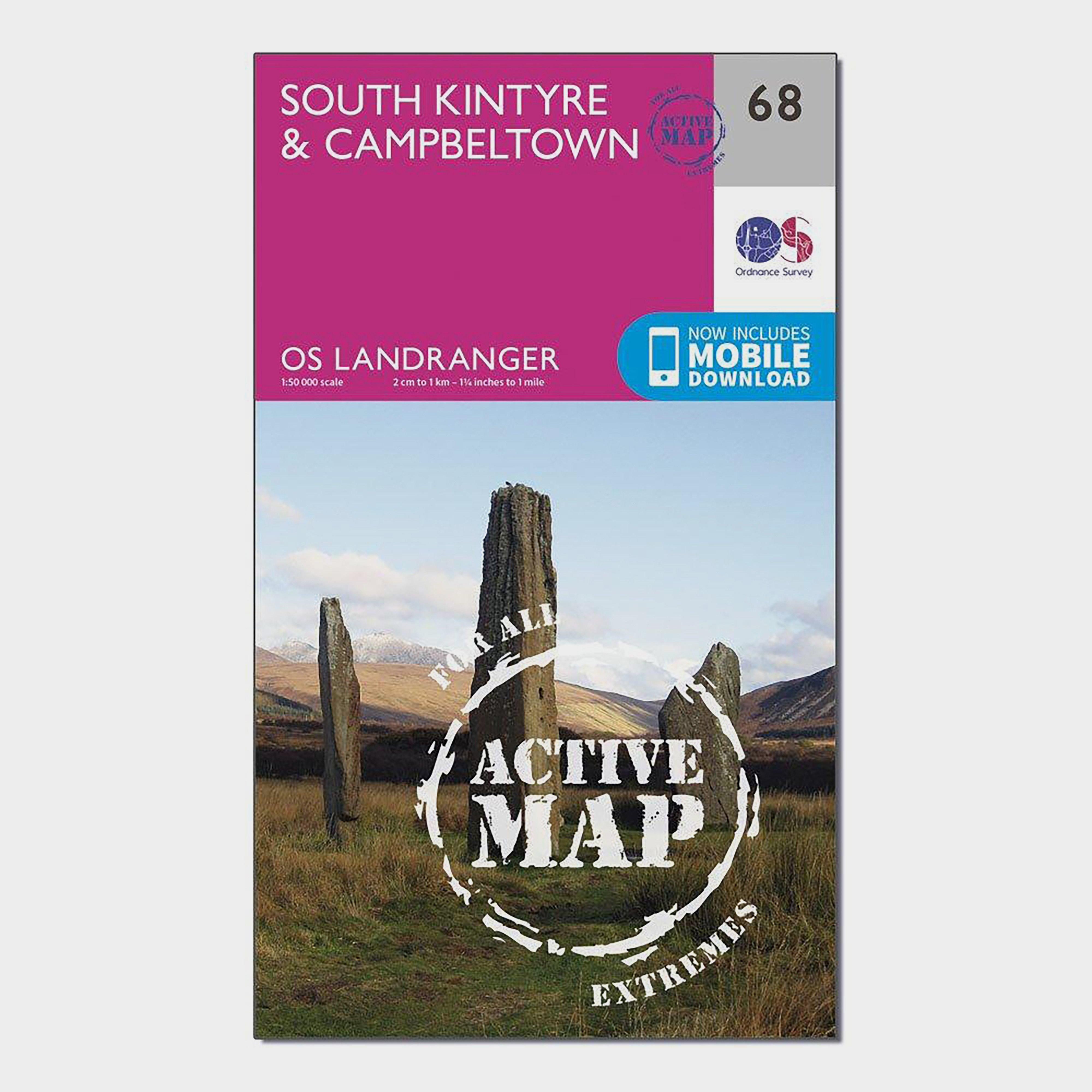 Photos - GPS Accessory Ordnance Survey Landranger Active 68 South Kintyre & Campbeltown Map With Digital Version, Pink 