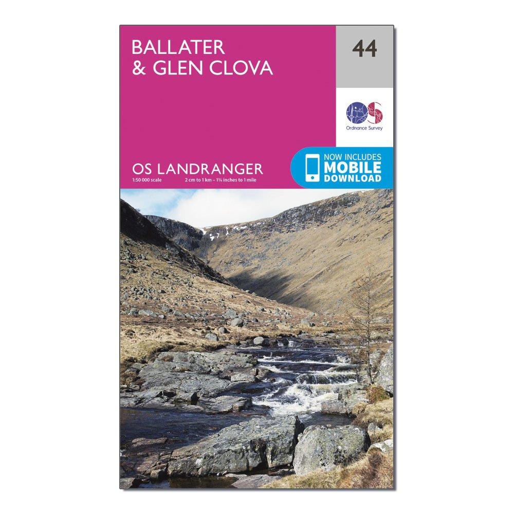 Image of Ordnance Survey Landranger 44 Ballater, Glen Clova Map With Digital Version - Pink, Pink