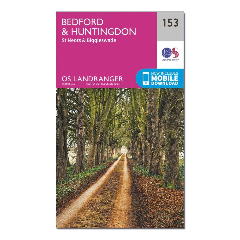 Image of Ordnance Survey Landranger 153 Bedford, Huntingdon, St Neots & Biggleswade Map With Digital Version - Pink, Pink