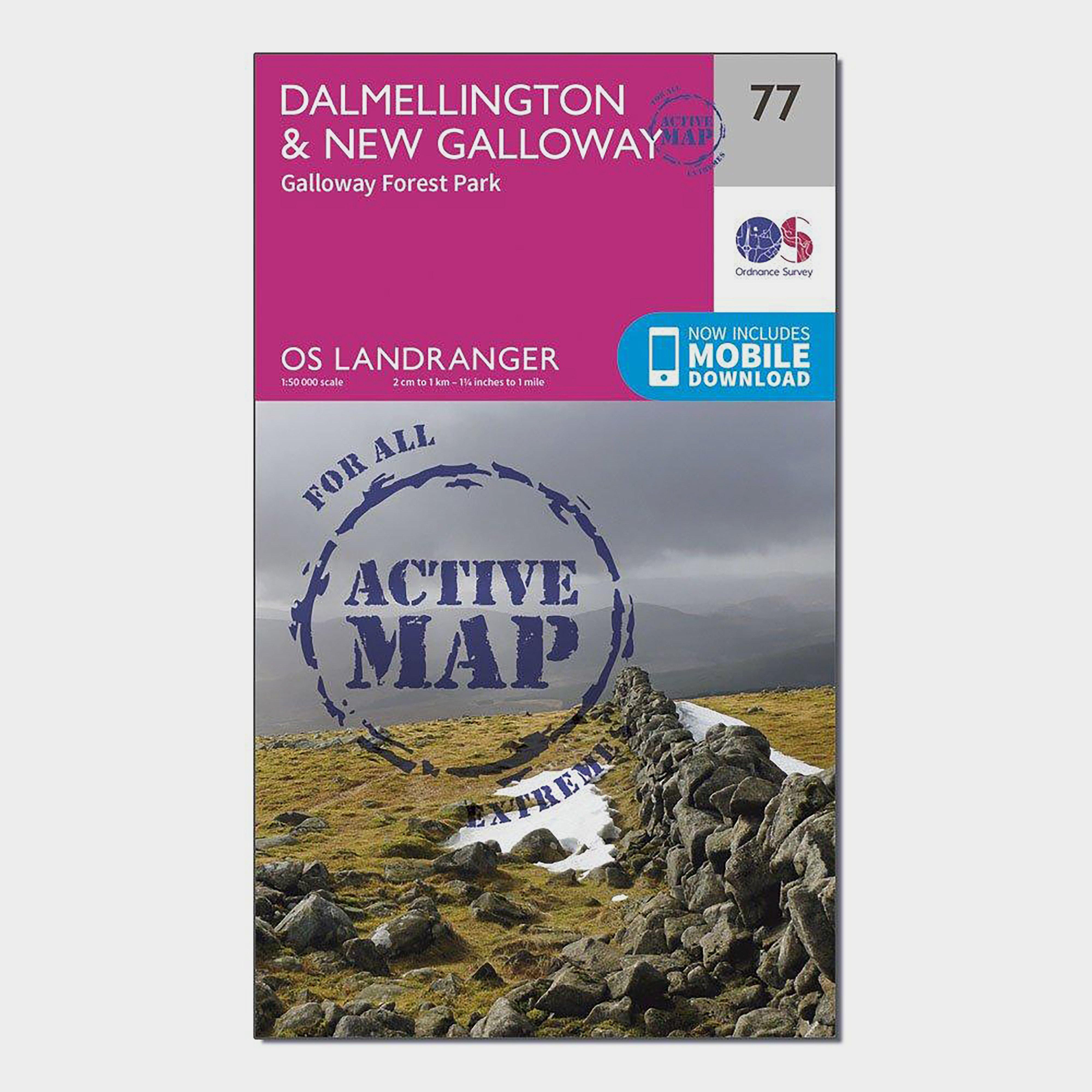 Image of Ordnance Survey Landranger Active 77 Dalmellington & New Galloway, Galloway Forest Park Map With Digital Version - Pink, Pink