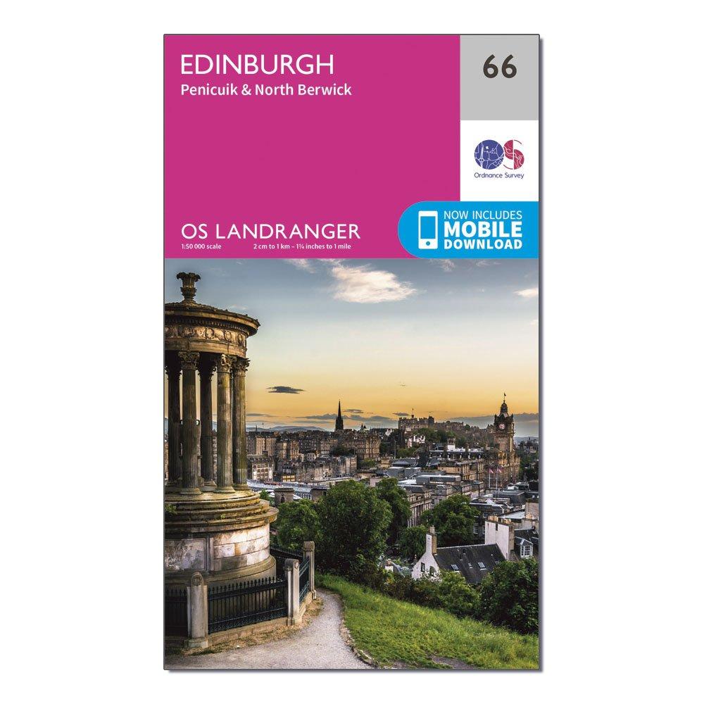 Image of Ordnance Survey Landranger 66 Edinburgh, Penicuik & North Berwick Map With Digital Version - Pink, Pink