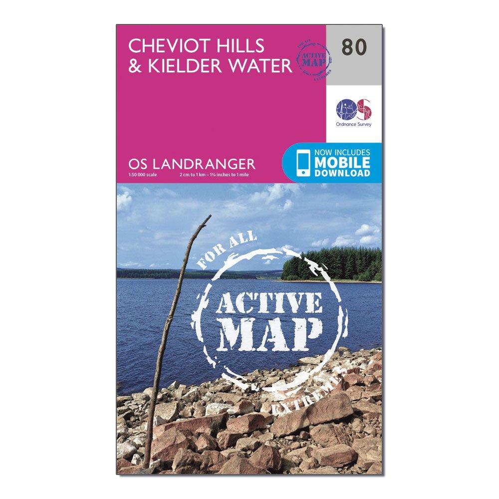Image of Ordnance Survey Landranger Active 80 Cheviot Hills & Kielder Water Map With Digital Version, D
