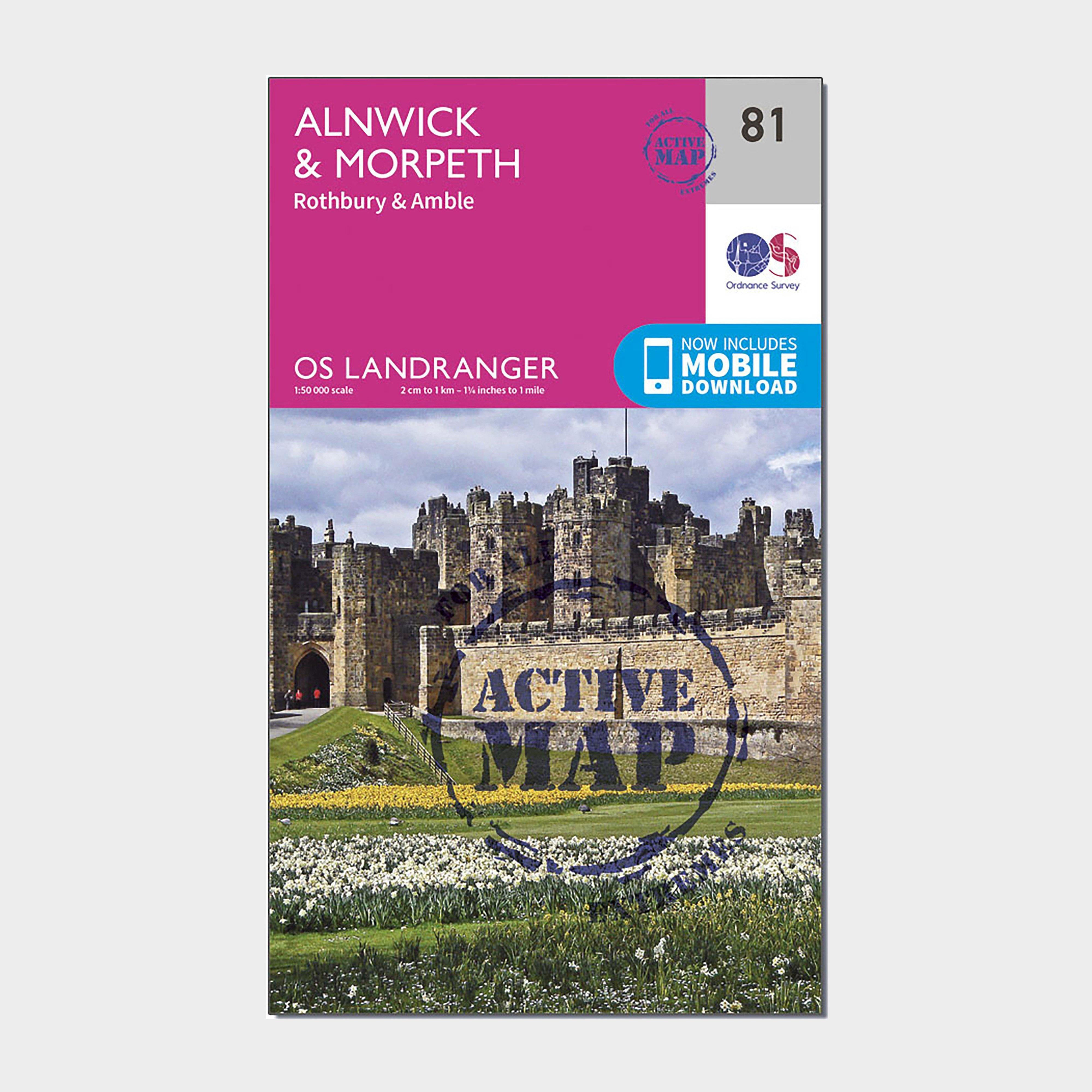 Landranger Active 81 Alnwick & Morpeth, Rothbury & Amble Map With Digital Version, Pink