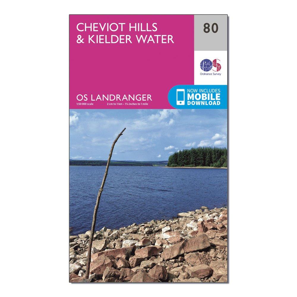 Image of Ordnance Survey Landranger 80 Cheviot Hills & Kielder Water Map - Pink, Pink