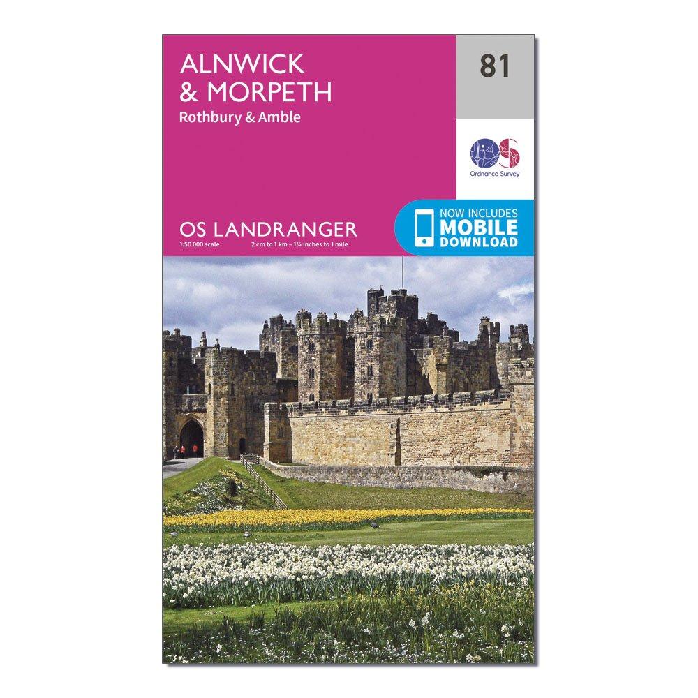 Image of Ordnance Survey Landranger 81 Alnwick & Morpeth, Rothbury & Amble Map With Digital Version - Pink, Pink