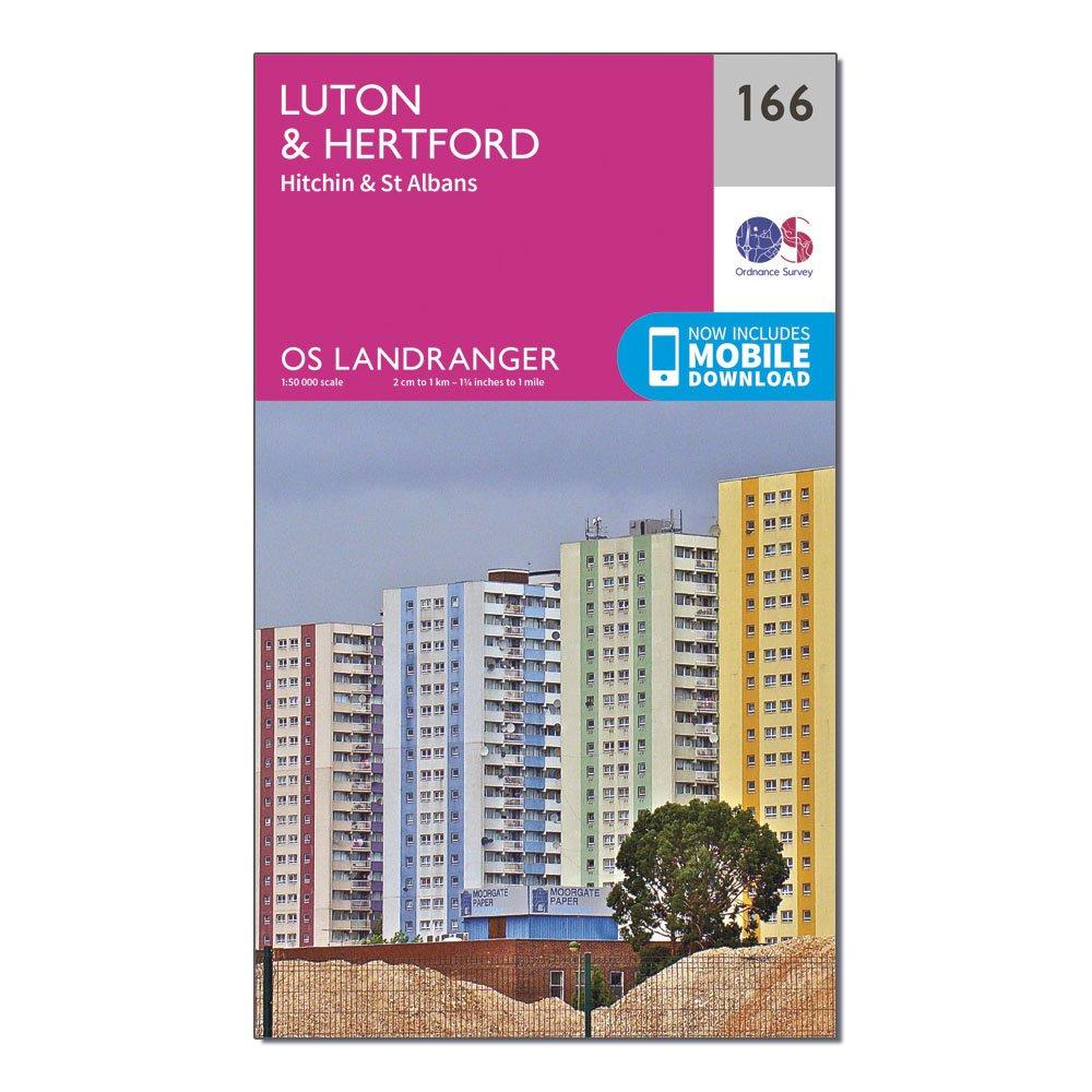 Image of Ordnance Survey Landranger 166 Luton, Hertford, Hitchin & St Albans Map With Digital Version - Pink, Pink